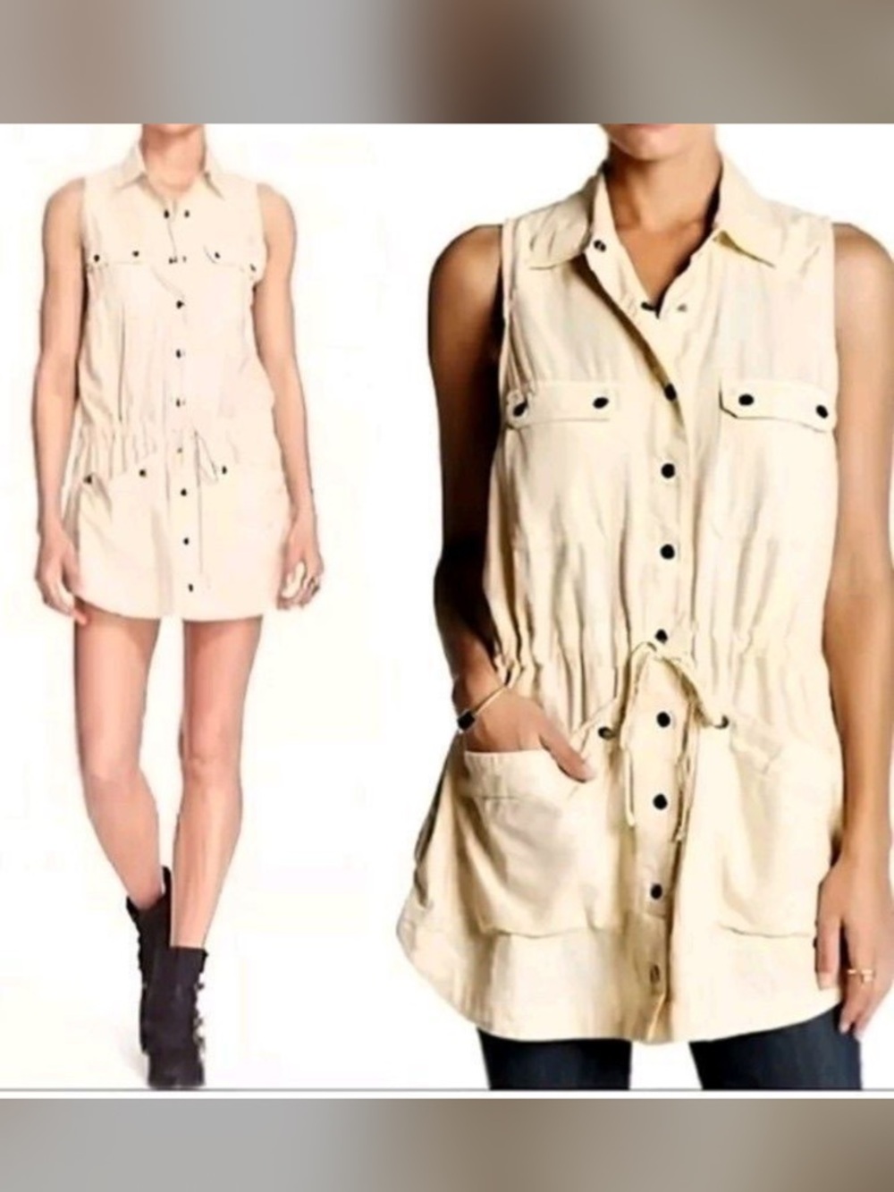 Free People Utility Vest Dress in Pale Peach